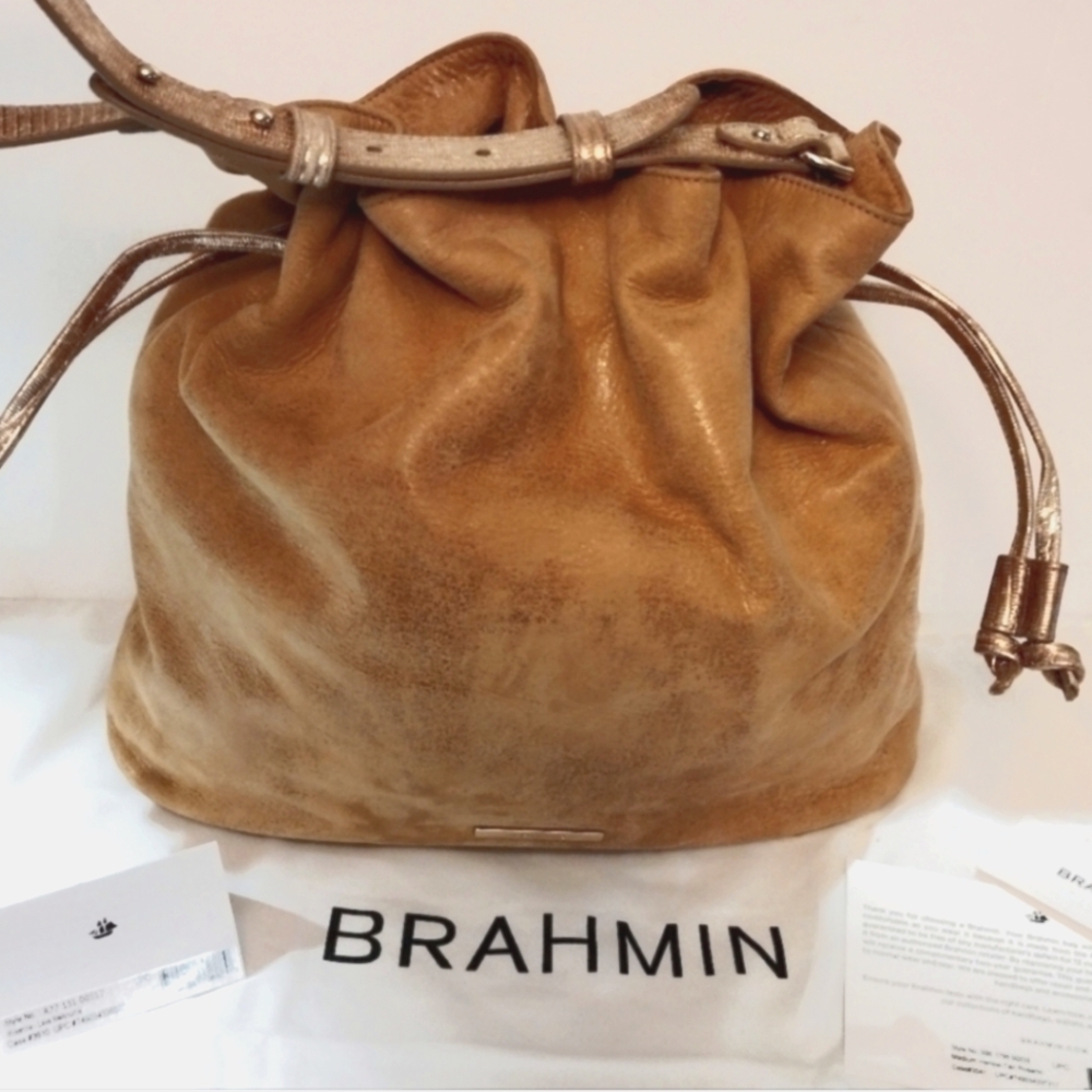 Brahmin Retired Harlow Tan Rosario Drawstring Bag